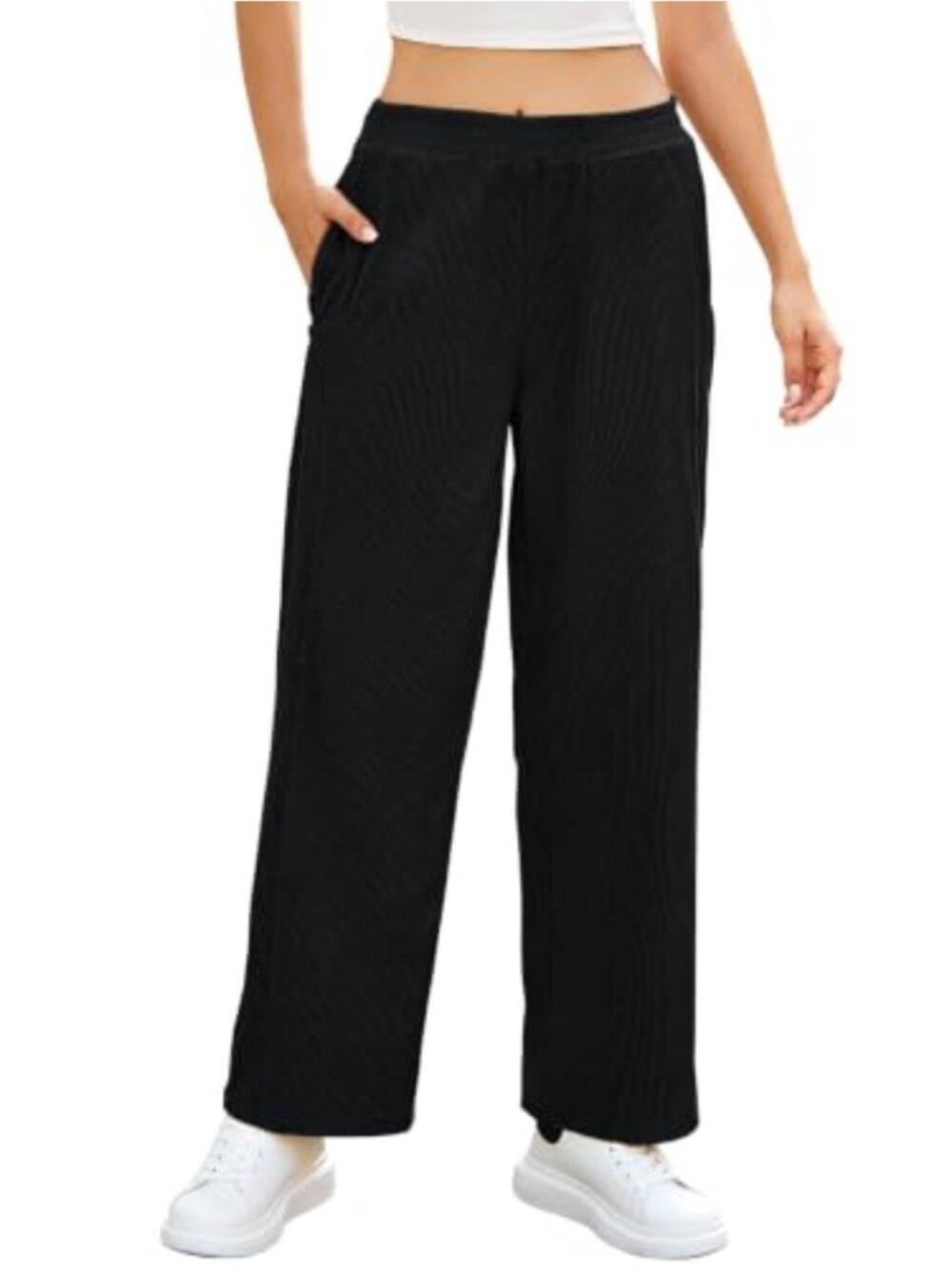 Corduroy Wide Leg Trousers High Waist Elastic Waist Casual Winter Pants